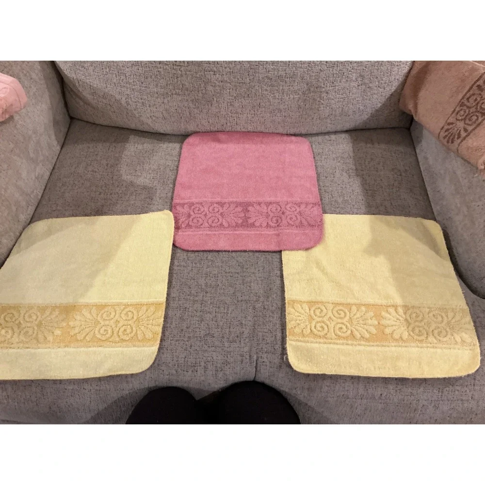 Vintage Cannon Monticello Towel Set Pink Yellow Tan Floral Jacquard Retro 7pc